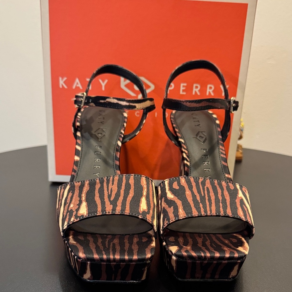 Katy Perry Collections Zebra Print Platform Satin Sandals 8W